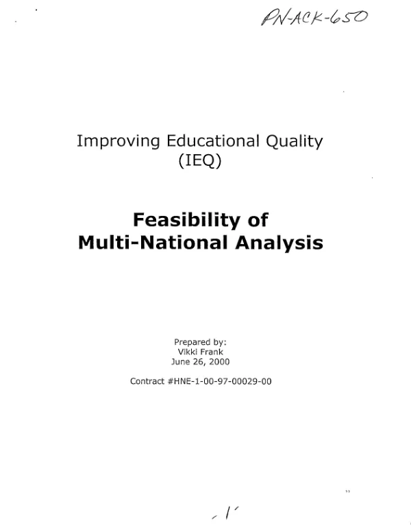 Improving educational quality (IEQ) : feasibility of multi-national analysis