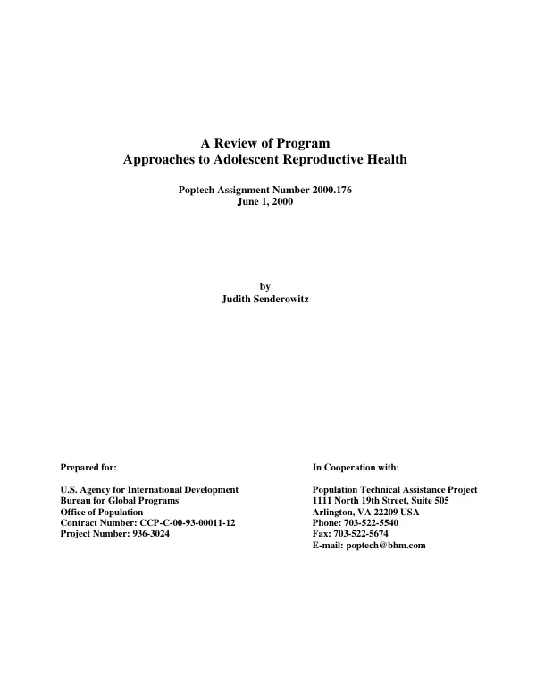Review of program approaches to adolescent reproductive health