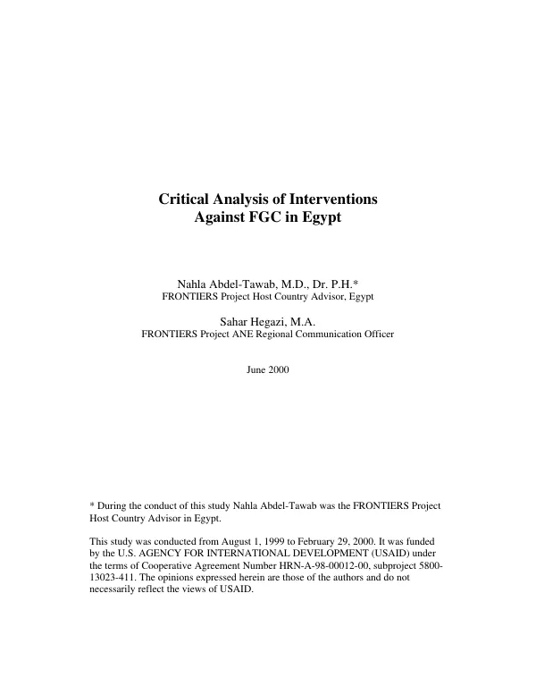 Critical analysis of interventions against FGC [female genital cutting] in Egypt