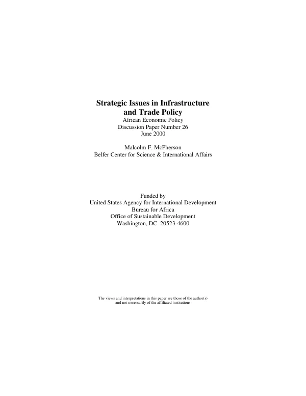 Strategic issues in infrastructure and trade policy