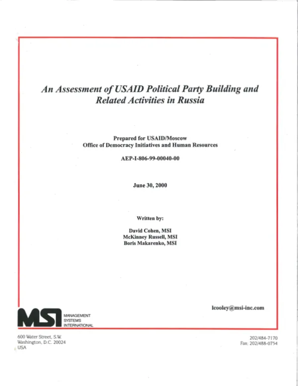 Assessment of USAID political party building and related activities in Russia