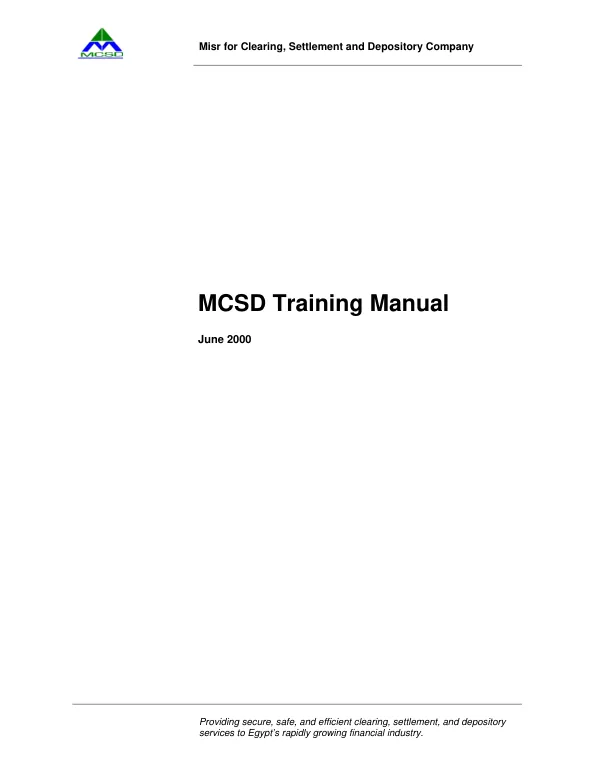 Misr for Clearing, Settlement and Depository Company : MCSD training manual