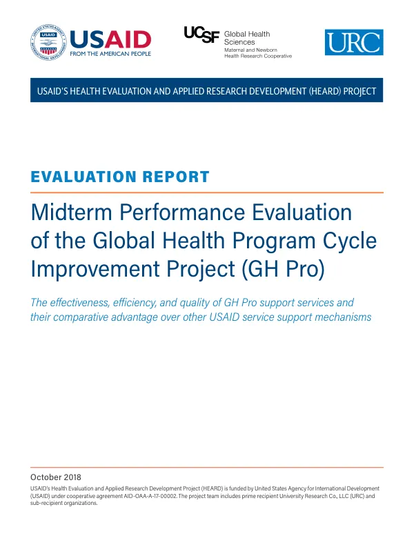 Evaluation report : midterm performance evaluation of the global health program cycle improvement project (GH Pro)