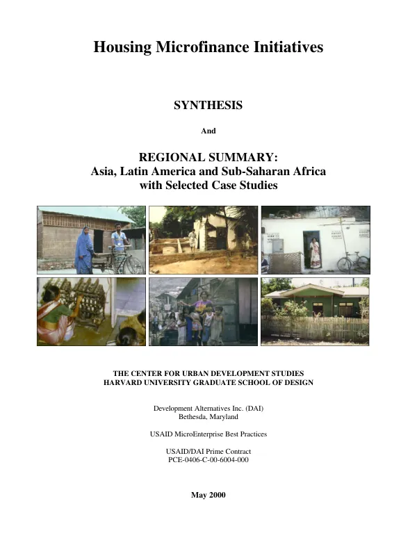 Housing microfinance initiatives -- synthesis and regional summary : Asia, Latin America and Sub-Saharan Arica with selected case studies