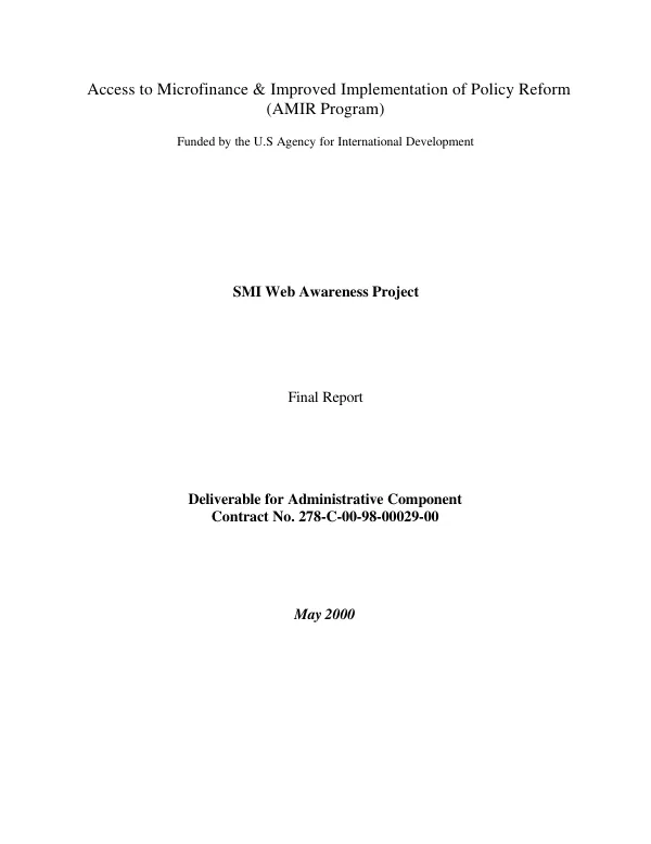 SMI [sustainable microfinance initiative] web awareness project : final report