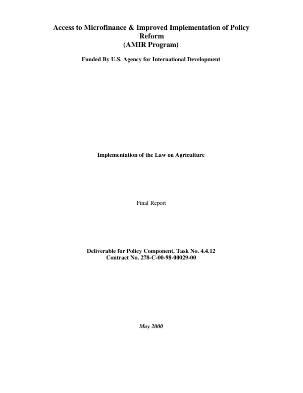 Implementation of the law on agriculture : final report