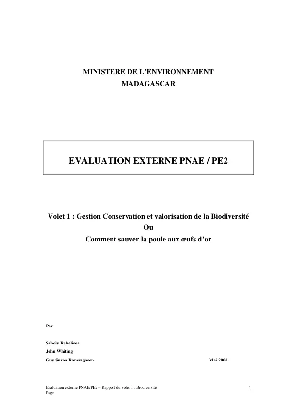 Gestion conservation et valorisation de la biodiversite ou comment sauver la poule aux oeufs d"or