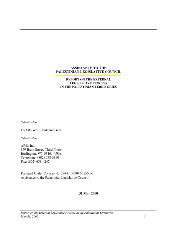 Assistance to the Palestinian Legislative Council : report on the external legislative process in the Palestinian territories