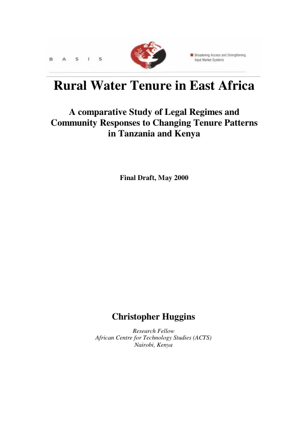 Rural water tenure in East Africa : a comparative study of legal regimes and community responses to changing tenure patterns in Tanzania and Kenya