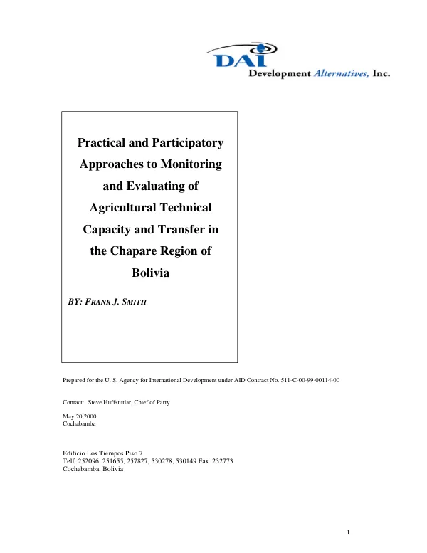Practical and participatory approaches to monitoring and evaluating of agricultural technical capacity and transfer in the Chapare Region of Bolivia