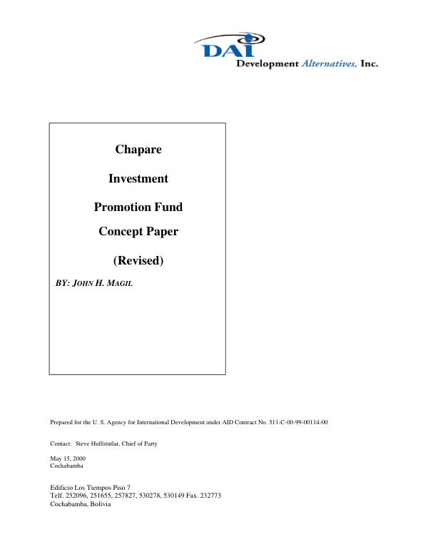 Chapare investment promotion fund : concept paper (revised)