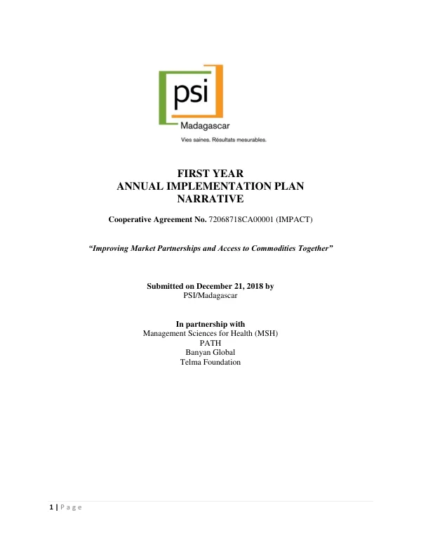 FIRST YEARANNUAL IMPLEMENTATION PLANNARRATIVE