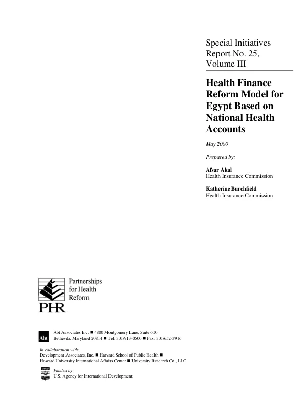 Health finance reform model for Egypt based on national health accounts