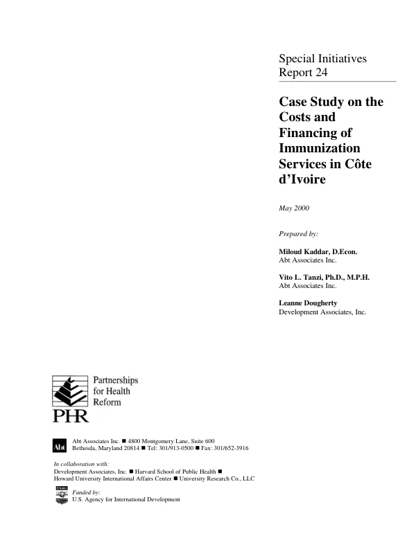Case study on the costs and financing of immunization services in Cote d"Ivoire