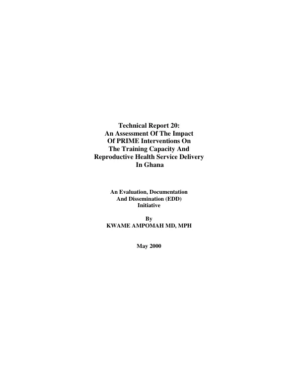 Assessment of the impact of PRIME interventions on the training capacity and reproductive health service delivery in Ghana
