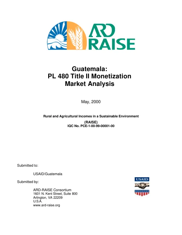 Guatemala : PL 480 Title II monetization market analysis