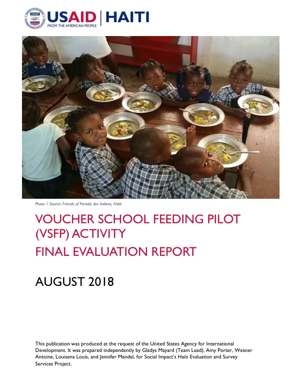 Voucher school feeding pilot (VSFP) activity : final evaluation report