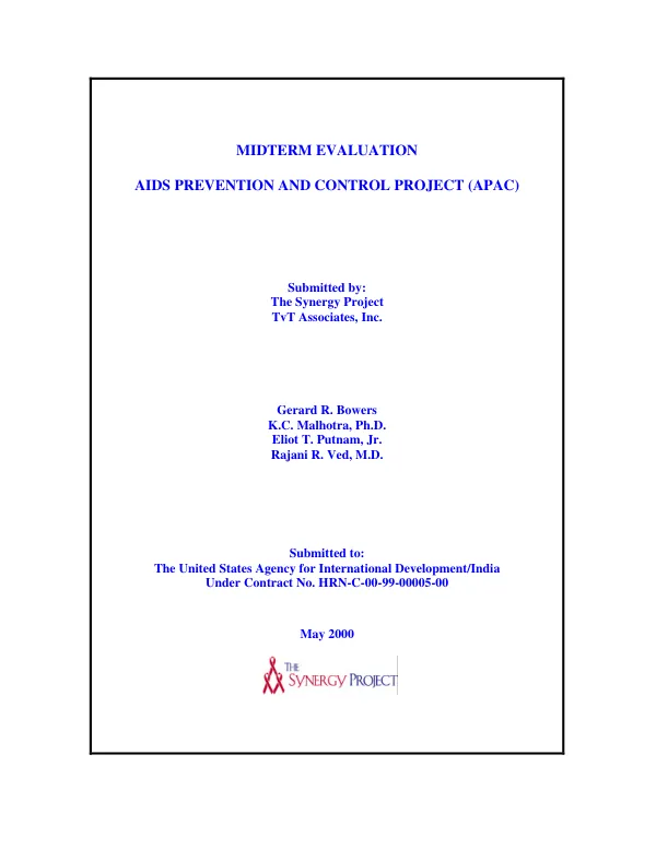Midterm evaluation : AIDS prevention and control project (APAC)