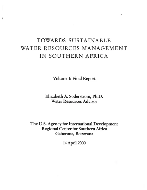 Towards sustainable water resources management in Southern Africa. Volume I : final report