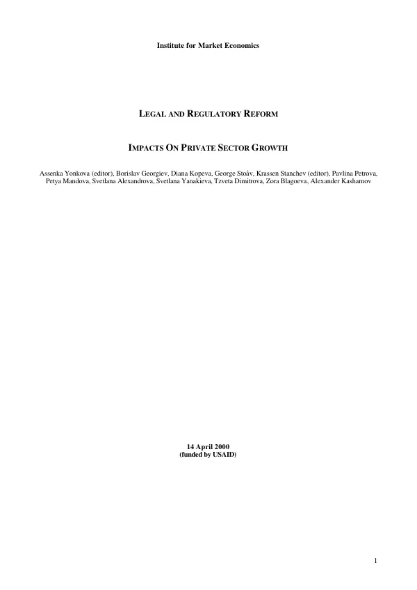 Legal and regulatory reform : impacts on private sector growth