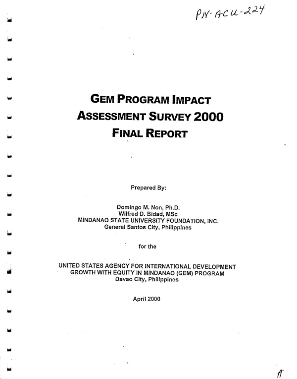 GEM [growth with equity in Mindanao] program impact : assessment survey 2000, final report