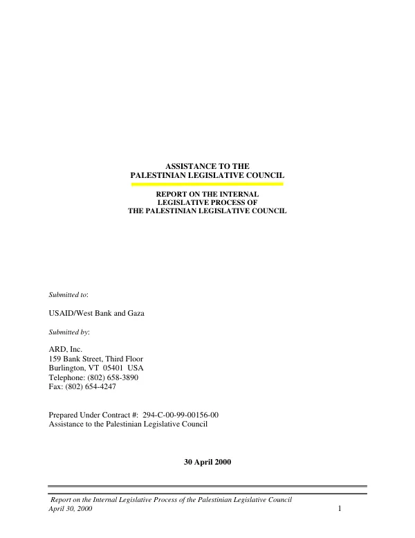 Assistance to the Palestinian Legislative Council : report on the internal legislative process of the Palestinian Legislative Council
