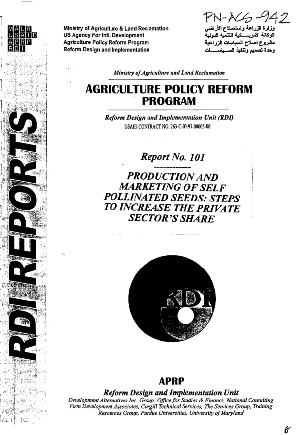 Production and marketing of self pollinated seeds : steps to increase the private sector"s share