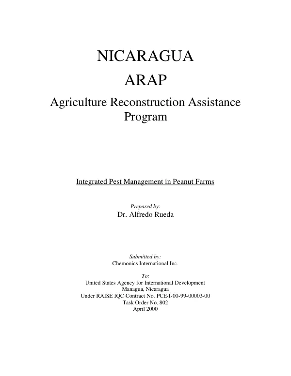 Nicaragua ARAP, agriculture reconstruction assistance program : integrated pest management in peanut farms
