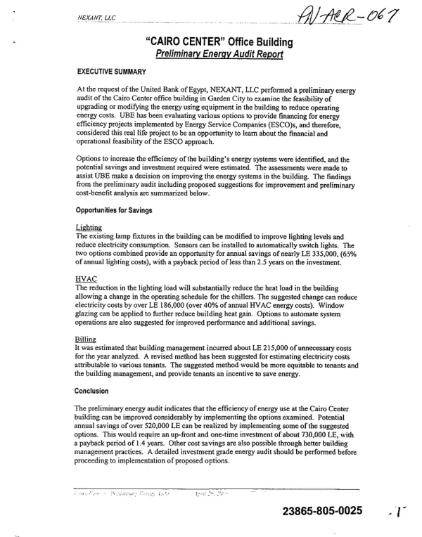 "Cairo Center" office building : preliminary energy audit report