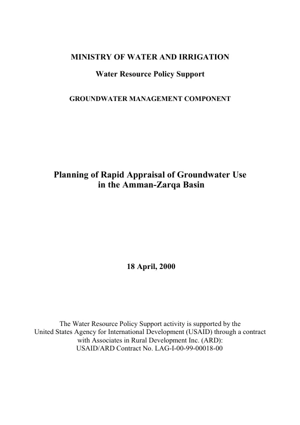 Planning of rapid appraisal of groundwater use in the Amman-Zarqa Basin