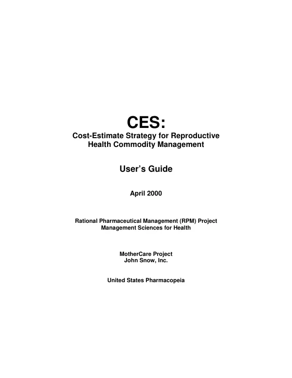 CES : cost-estimate strategy for reproductive health commodity management -- user"s guide
