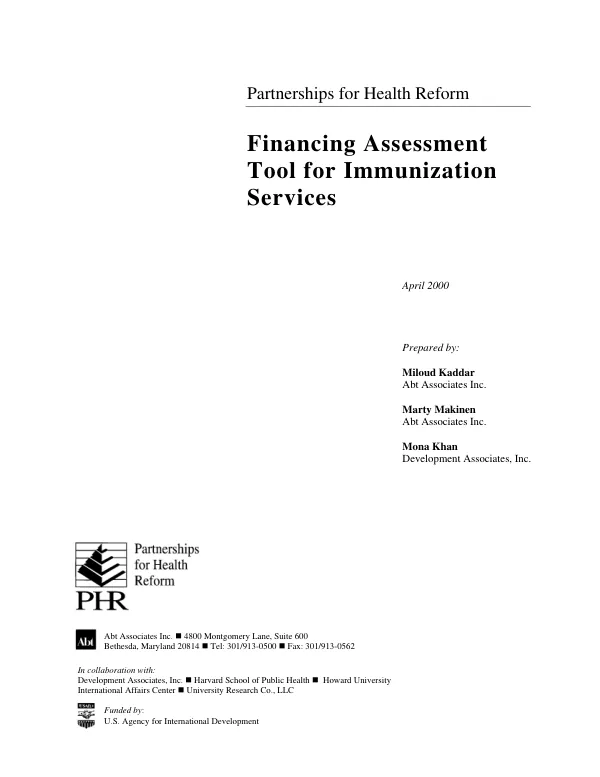 Financing assessment tool for immunization services [: guidelines for performing a country assessment]