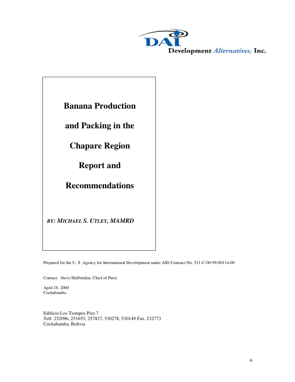 Banana production and packing in the Chapare region : report and recommendations