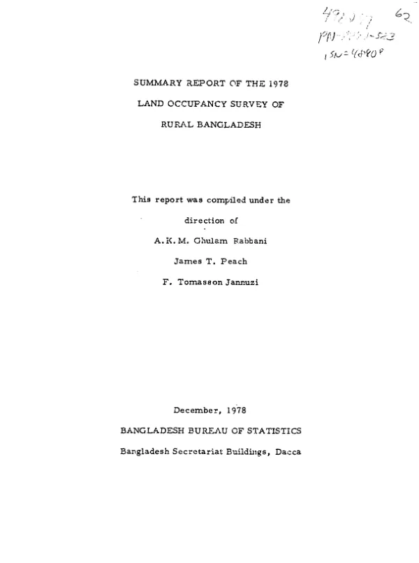 Summary report of the 1978 land occupancy survey of rural Bangladesh