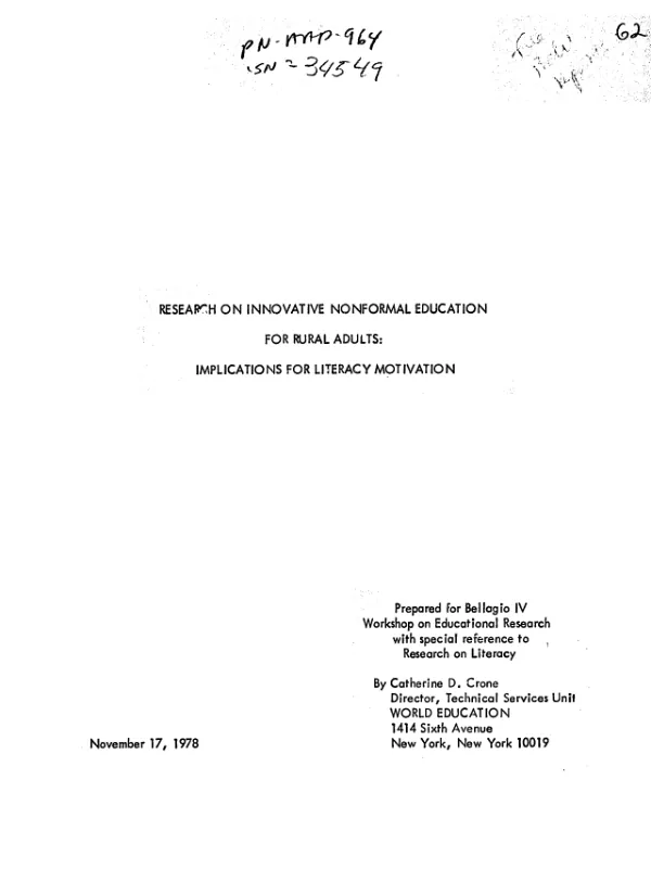 Research on innovative nonformal education for rural adults : implications for literacy motivation