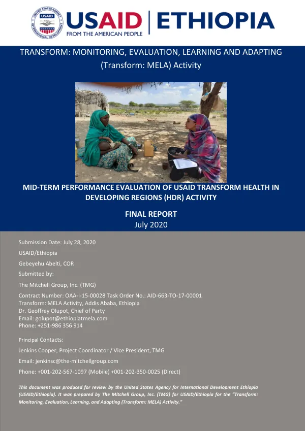 Mid-term Performance Evaluation Report USAID Transform: HDR Activity
