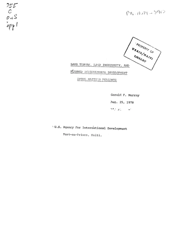 Land tenure, land insecurity, and planned agricultural development among Haitian peasants