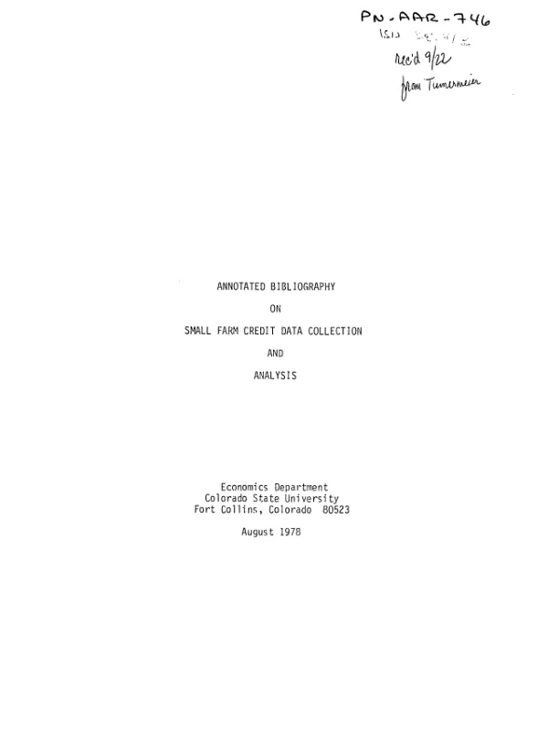 Annotated bibliography on small farm credit data collection and analysis