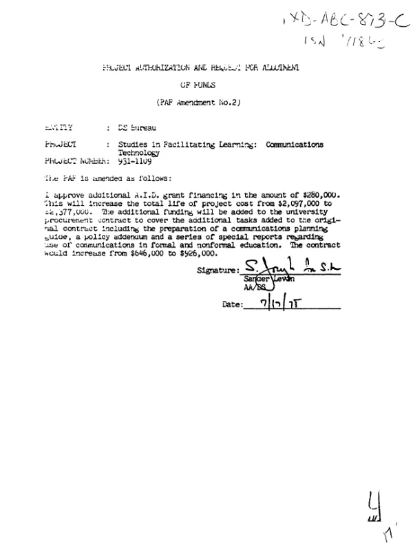Studies facilitating learning : communication technology -- PAF amendment no. 2