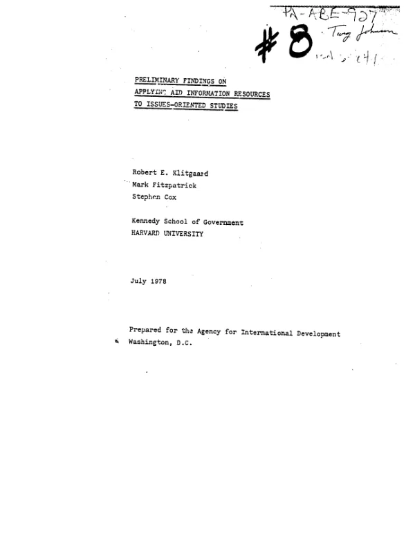 Preliminary findings on applying AID information resources to issues-oriented studies