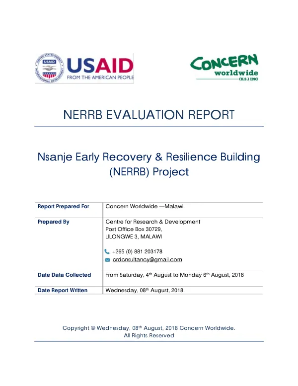 NERRB evaluation report : Nsanje early recovery & resilience building (NERRB) project