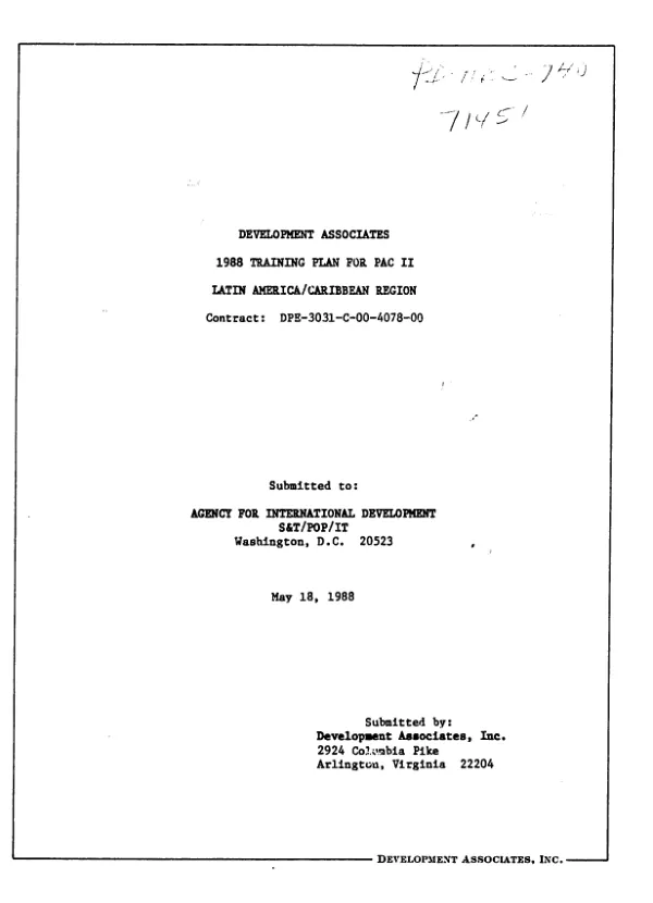 Development Associates 1988 training plan for PAC II, Latin America/Caribbean region