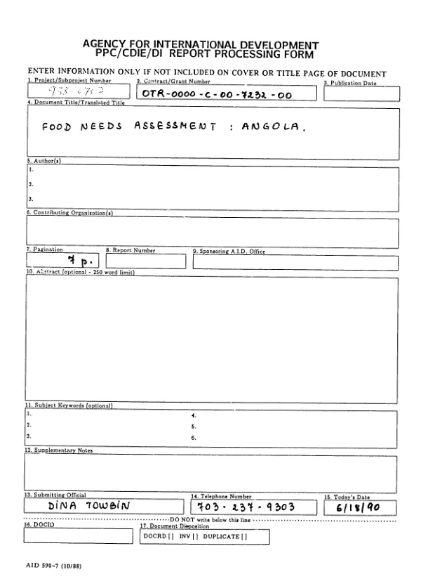 Food needs assessment : Angola