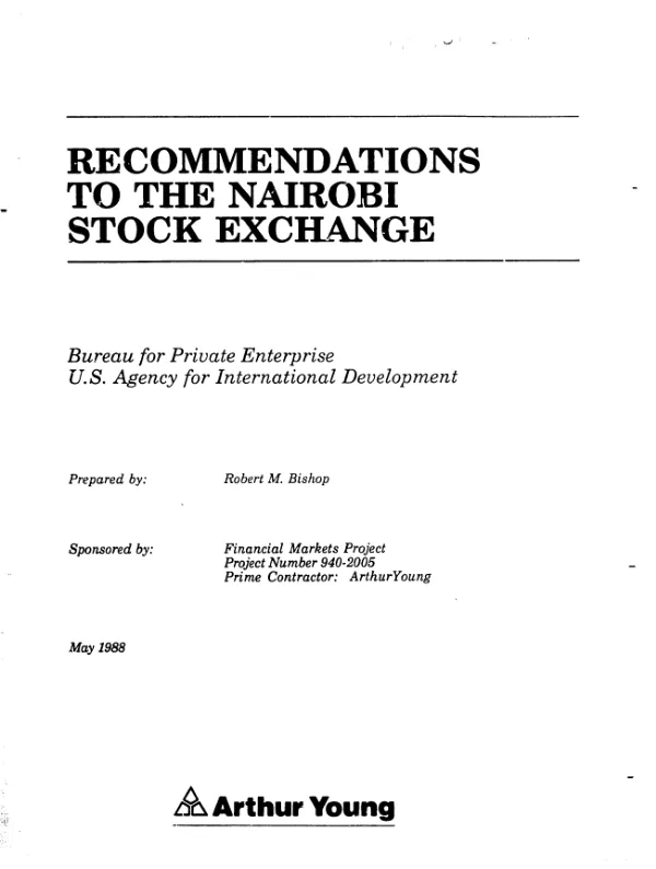 Recommendations to the Nairobi Stock Exchange, Nairobi, Kenya