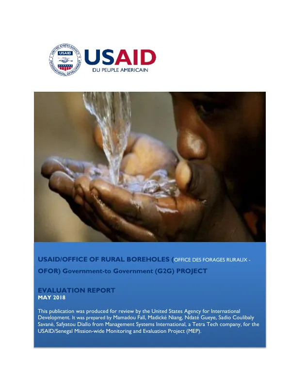 USAID/Office Of Rural Boreholes (Office Des Forages Ruraux - OFOR) government to government (G2G) project : evaluation report