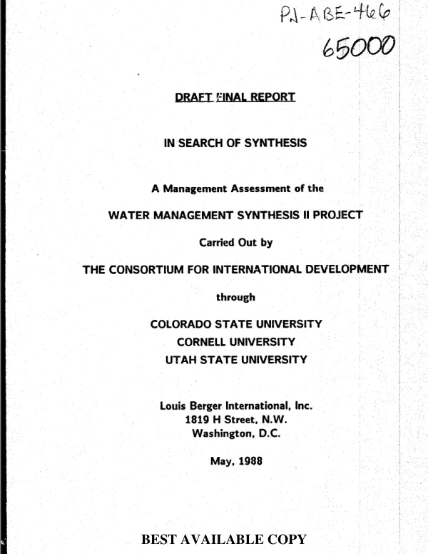In search of synthesis : a management assessment of the water management synthesis II project