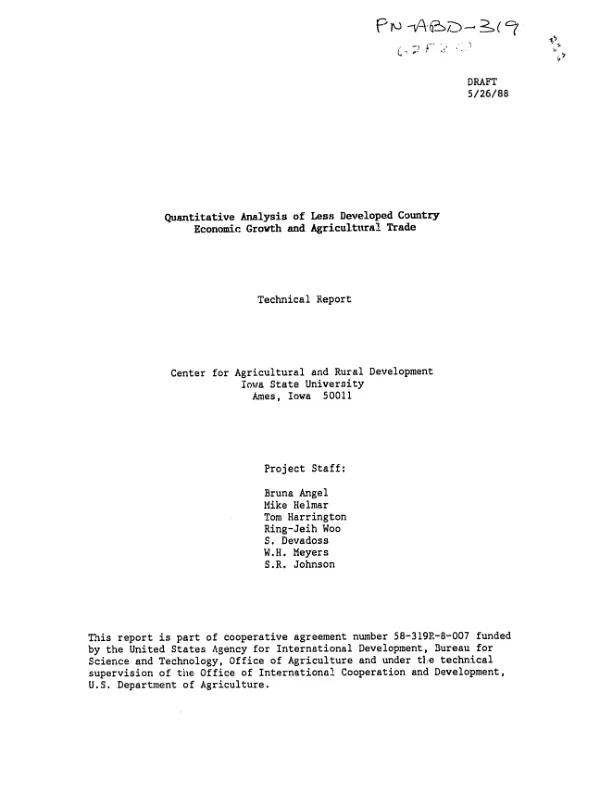 Quantitative analysis of less developed country economic growth and agricultural trade : technical report
