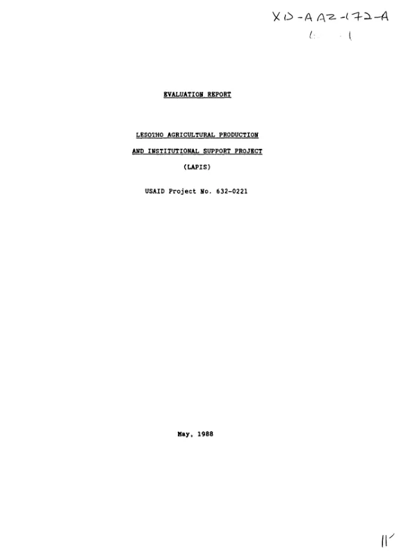 Evaluation report : Lesotho agricultural production and institutional support project (LAPIS)