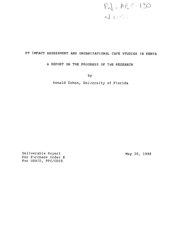PT impact assessment and organizational case studies in Kenya : a report on the progress of the research