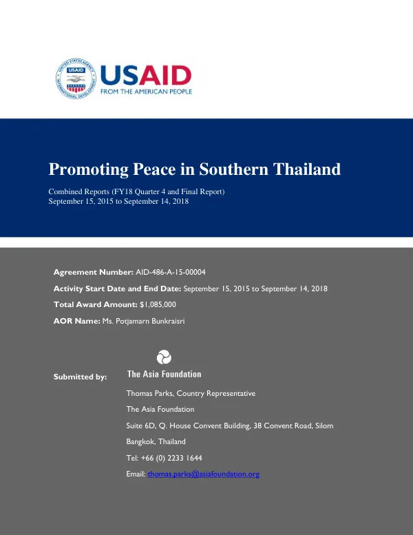Final report: Promoting Peace in Southern Thailand